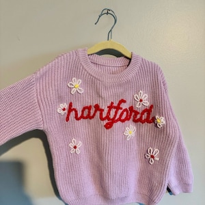 Flower Name Sweater, Personalized Name Sweater, Hand Stitched Flower Sweater, Baby/Toddler Custom Name Sweater, Embroidery Sweater