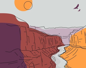 Grand Canyon IN COLOR, Arizona, Minimal line art