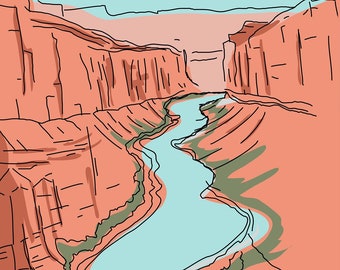Grand Canyon IN COLOR, Arizona, Minimal line art