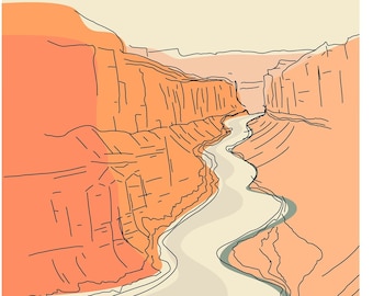 Grand Canyon IN COLOR, Arizona, Minimal line art