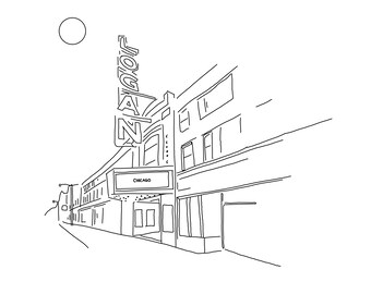 Logan Theater, Chicago, Line Drawing