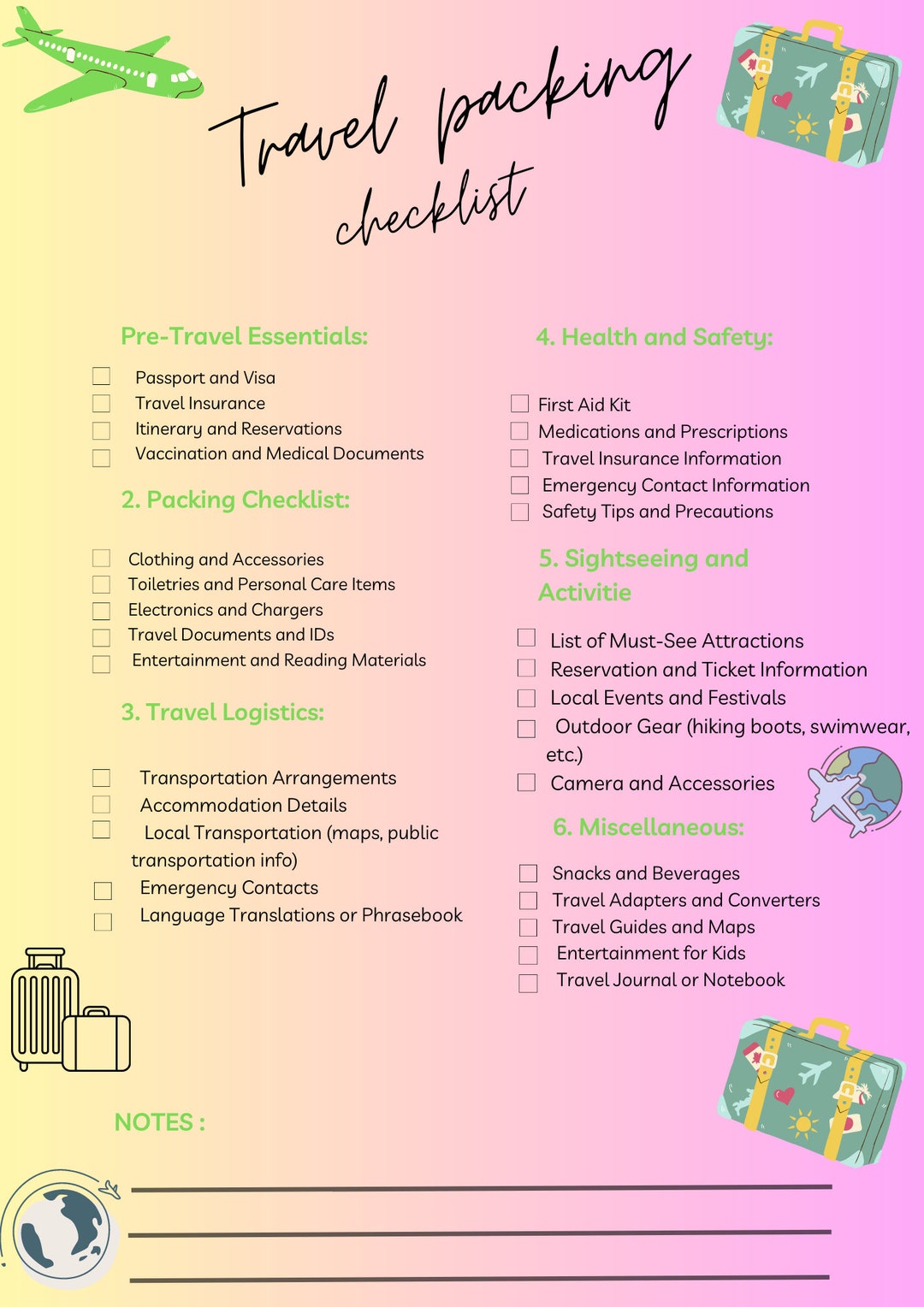 Ultimate Travel Checklist Printable Plan Pack & Explore With Etsy