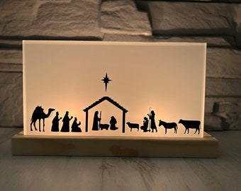 Modern nativity scene made of acrylic glass Christmas