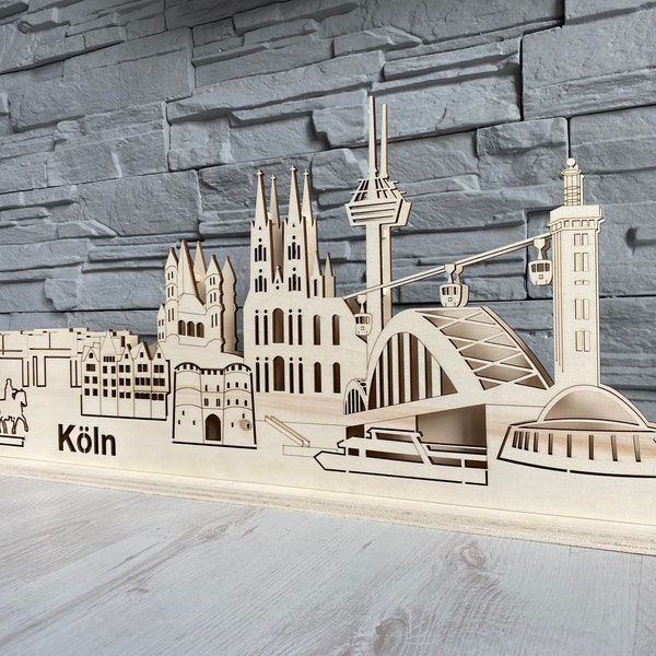 Skyline Köln, Schwibbogen, Holzbogen, Lichtbogen, Silhouette mit LED Beleuchtung