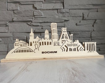 Skyline Bochum, Schwibbogen, Lichtbogen, Silhouette mit LED Beleuchtung, Ruhrpott, Förderturm, Bergbau.