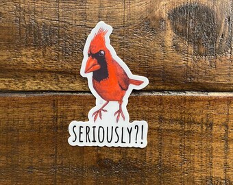 Seriously Cardinal Vinyl Sticker: Waterproof Bird Decal