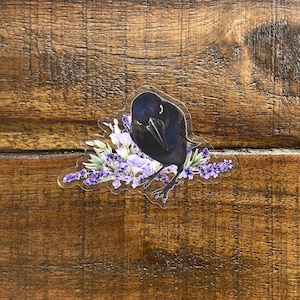 Adesivo transparente Seriously Flowers and Crow Premium, adesivos de corvo, adesivos de flores, adesivos florais, decalques, adesivos de corvo, adesivo de melro