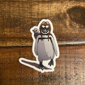 Din Dim and Dunn Premium Sticker, Penguin Art, Animal Art, Waterdicht, Krasbestendig, UV-bestendig, Vaatwasmachinebestendig