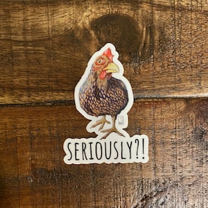 Seriously Chicken Premium Vinyl Sticker, Chicken Art, Animal Art, Scratch Resistant, Dishwasher Safe, UV Resistant, Waterproof, Decal