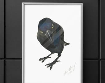 Signed Crow Watercolor Print: Open Edition 5x7 Print on Cotton Paper