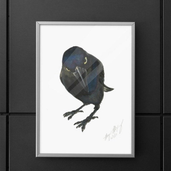 Signed 5” x 7” Original Crow Watercolor Print, Crow Art Print, Raven Art Print, Black Bird Art Print, Animal Art Print, Fine Art