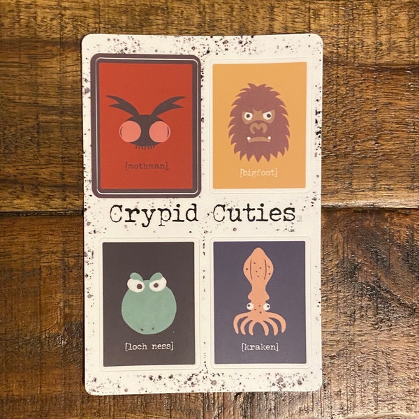 Cryptid Cuties Sticker Sheet, Mothman, Bigfoot, Loch Ness, Kraken, Folklore Art, Cryptid Art, Scratch Resistant, Dishwasher Safe, Waterproof