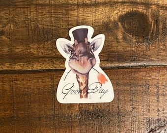 Gentleman Giraffe Vinyl Sticker: Waterproof Animal Art Decal