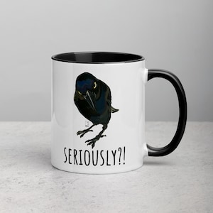 Seriously Crow Coffee Mug with Black Interior and Handle, Crow Art, Raven Art, Animal Art, Coffee Cup, Microwave Safe, Dishwasher Safe image 7