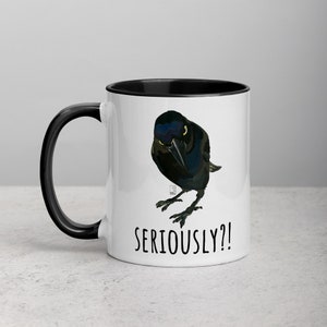 Seriously Crow Coffee Mug: Raven Art with Black Interior image 5