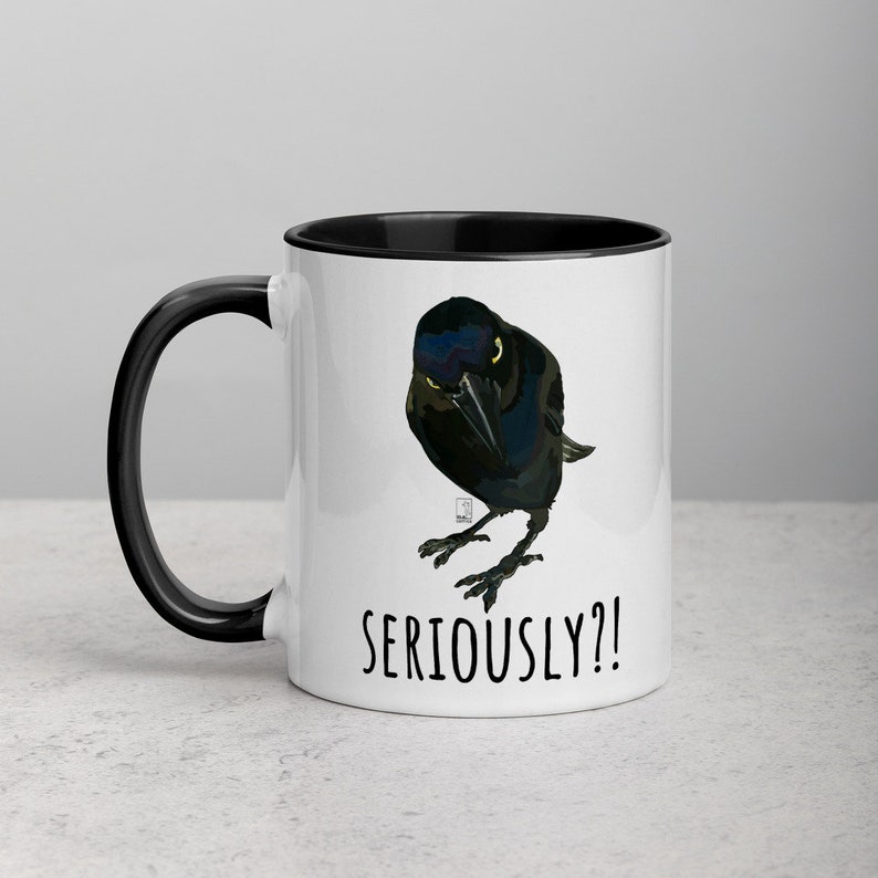 Seriously Crow Coffee Mug: Raven Art with Black Interior image 5