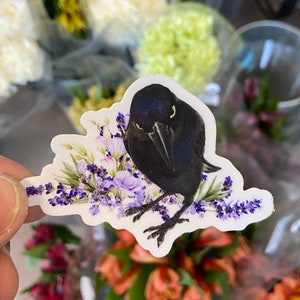 Seriously Flowers and Crow Clear Premium Sticker, Crow Stickers, Flower Stickers, Floral Stickers, Decals, Raven Stickers, Blackbird Sticker image 5