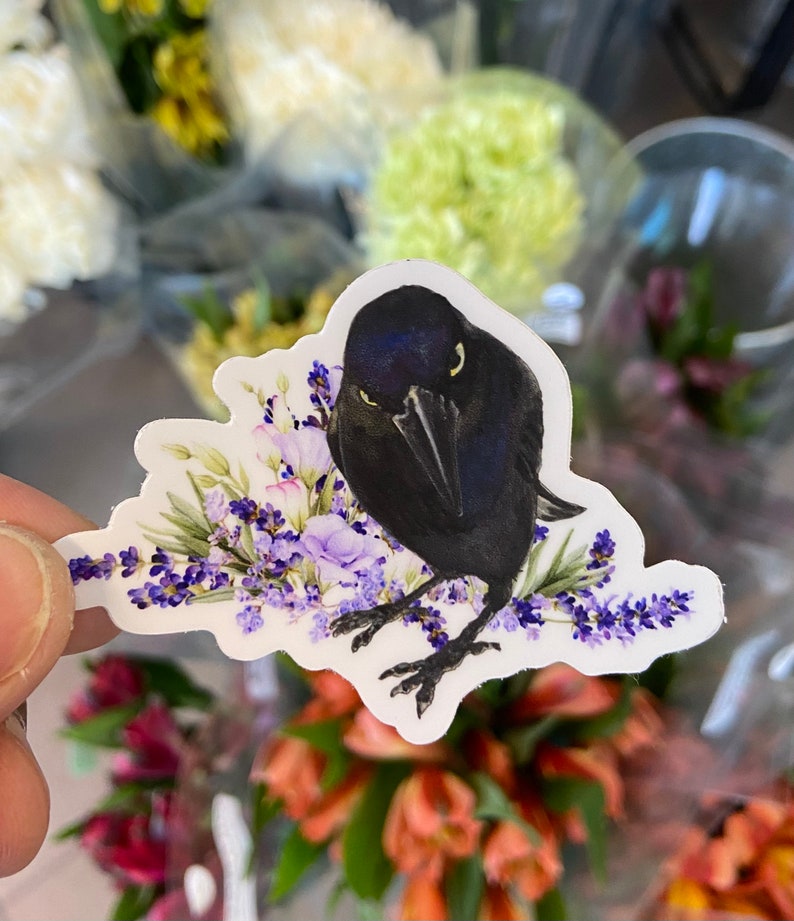 Seriously Flowers and Crow Clear Premium Sticker, Crow Stickers, Flower Stickers, Floral Stickers, Decals, Raven Stickers, Blackbird Sticker image 5