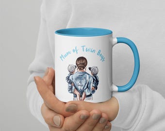 Taza de cerámica con diseño de gemelos y mamás en color