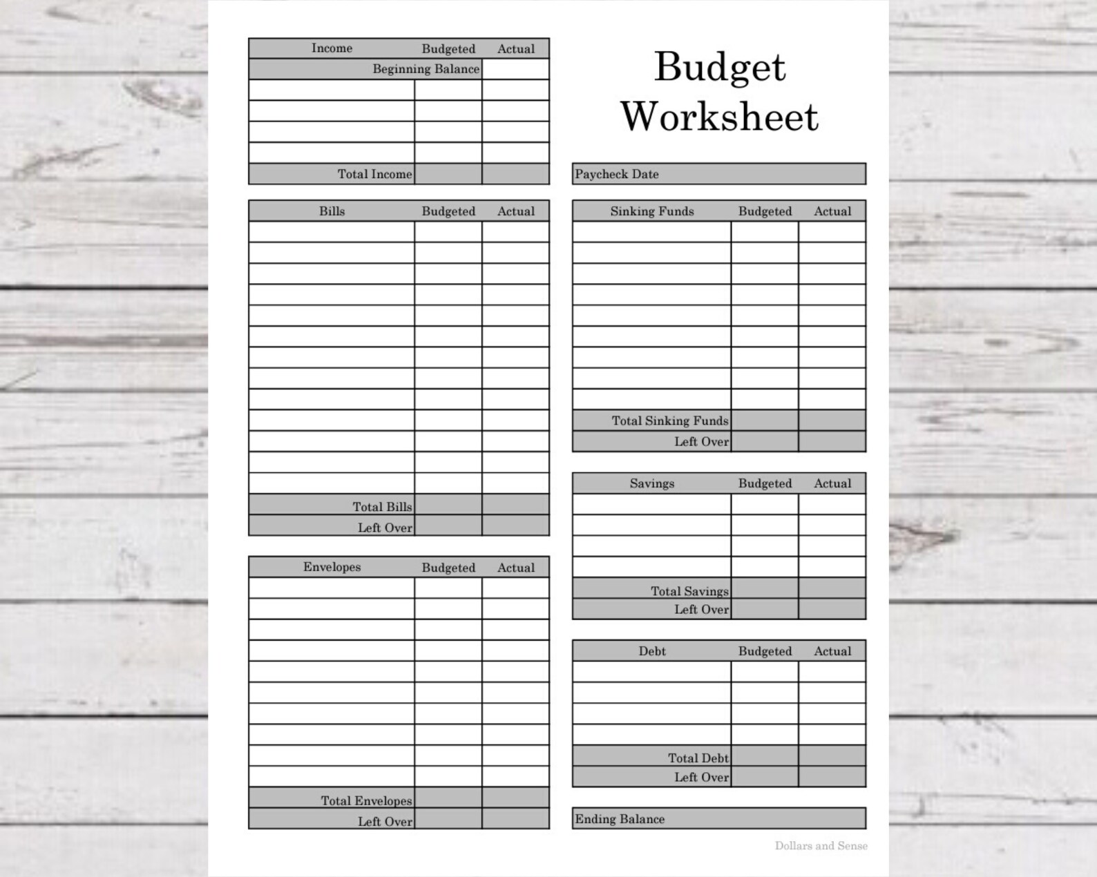 Neutral Cash Envelope Budget Worksheet | Etsy
