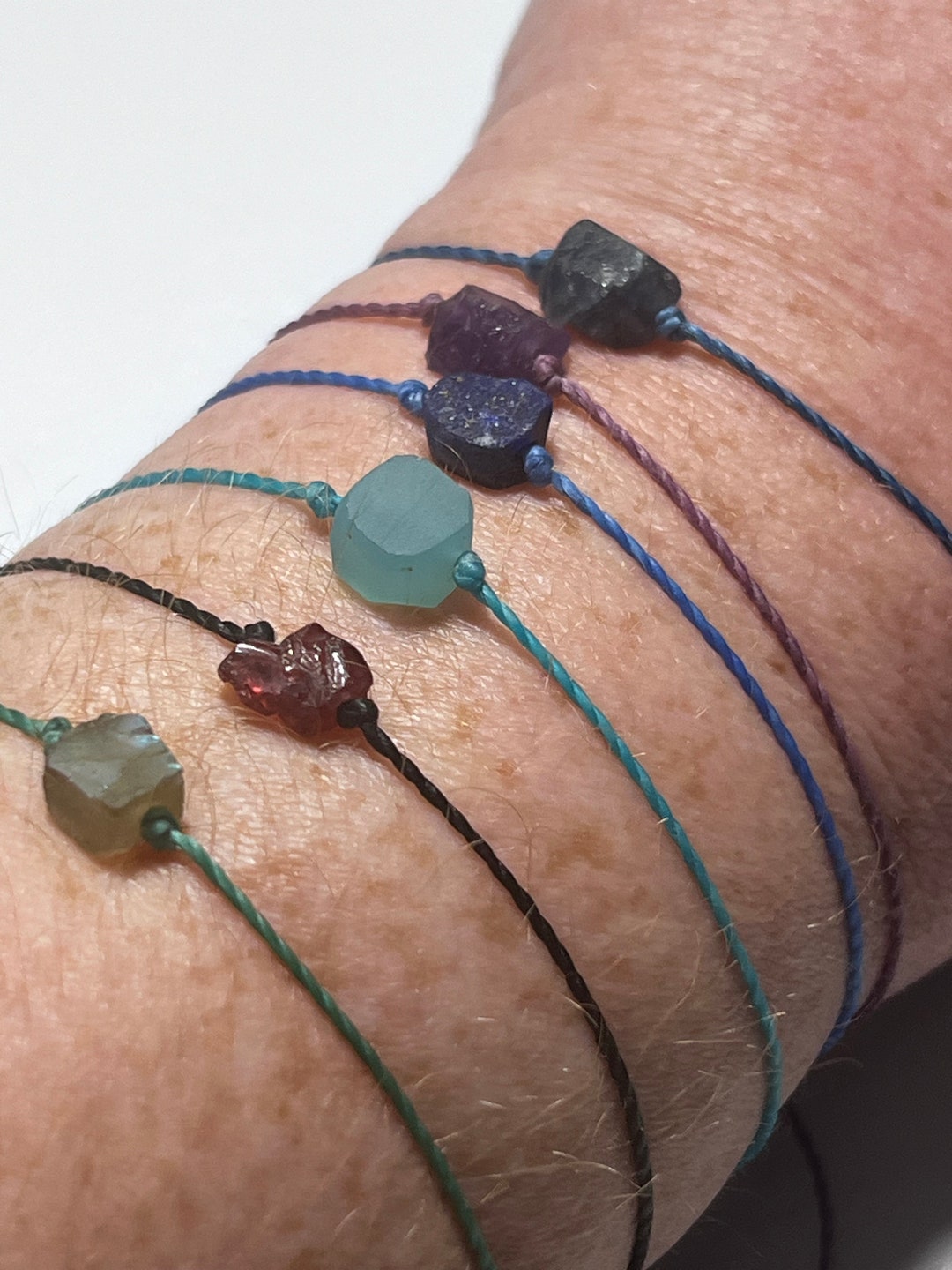 Healing Crystal Stone Pull String Bracelet Blue Chalcedony Amethyst