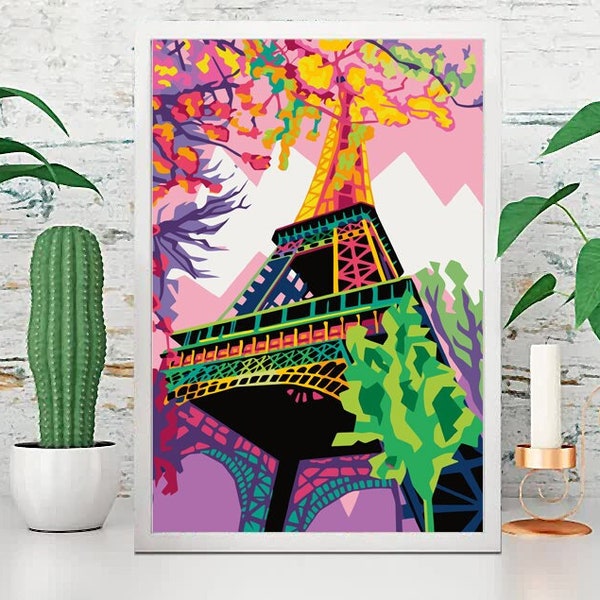 Eiffel Tower painting kit / DIY Painting/ Paris paint by number kit / Color by number kit/ Printable Color By Number/Art Project CH0087