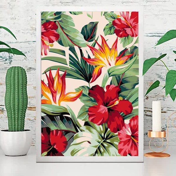 Tropical Flowers / Printable Flower Color By Number / Flower Paint By Number Kit/ DIY Painting / Color By Number Kit / Art Project CH0866