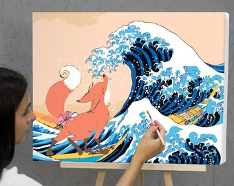 Cute Fox Animal Canvas Painting DIY Paint by Number Kit Acrylic Painting Decor - The Great Wave off Kanagawa - Katsushika Hokusai - CH0032