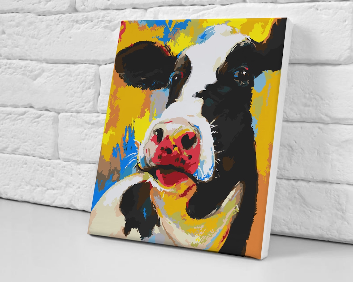 Cow Painting by Numbers DIY Kit Colorful Paint by Number Art Etsy