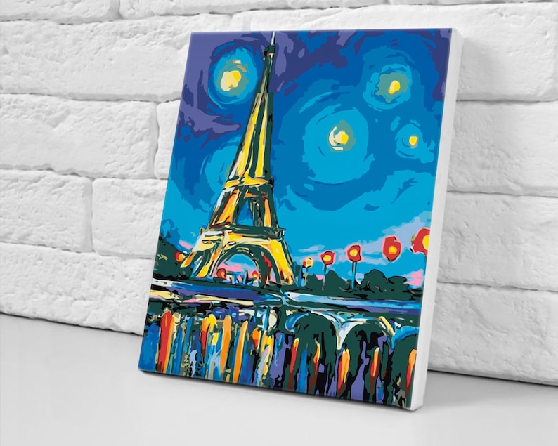 Van Gogh's Paris Starry Night The Eiffel Tower Canvas | Etsy
