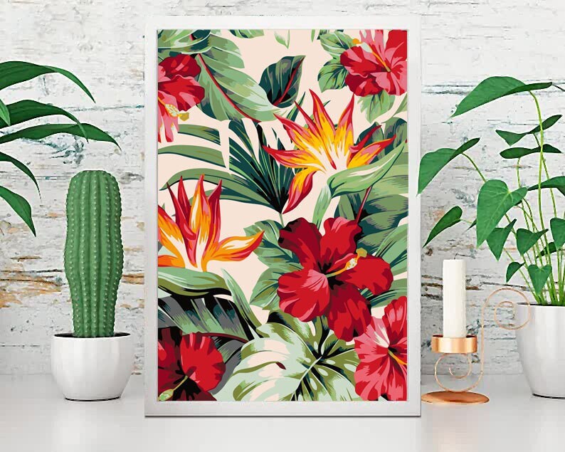 Tropical Flowers / Printable Flower Color by Number / Flower Paint by