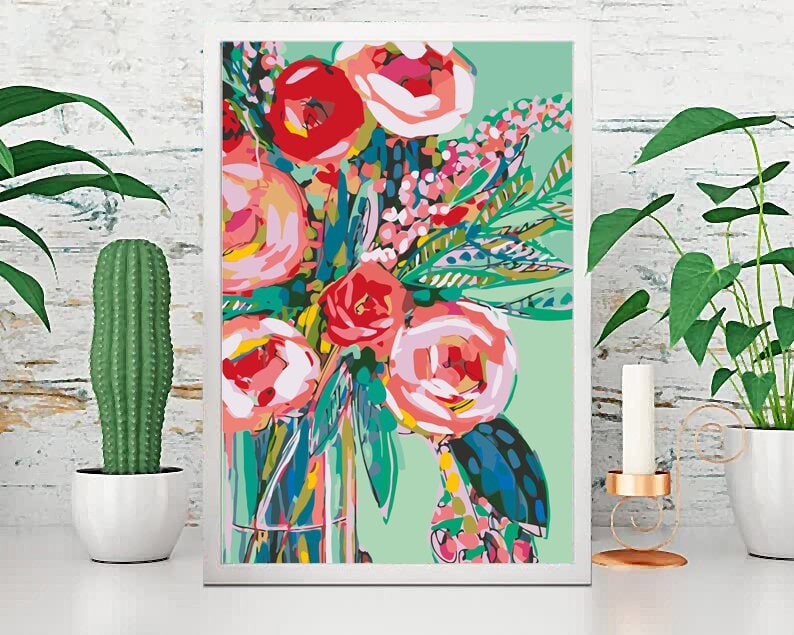 Plant Paint by Numbers Kit for Adults Minimalist & Modern Pink and Green  Leaves Easy DIY Art Printable PDF 