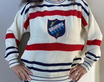 NWT Vintage retro 80s acrylic knit stripe saxophone piano treble cleft music theme Rhythm & Blues by Catalina long sleeve sweater XL