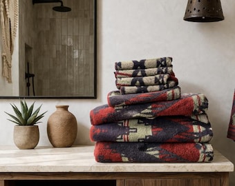 Kolekcja ręczników kąpielowych Vtg Ralph Lauren z lat 90. XX wieku w stylu południowo-zachodnim i azteckim, rdzennych Amerykanów, 8 szt. bawełny