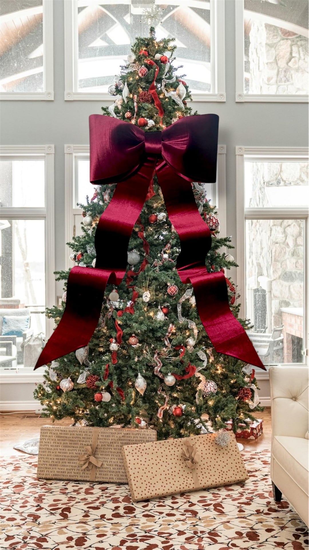 Christmas Tree Giant Bow, Large Bow Topper, Elegant Holiday Decoration ...