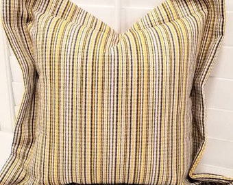 Boho Pillows, Yellow Striped Pillow, Mustard Yellow Throw Pillow, Heavy Duty Pillow Cover