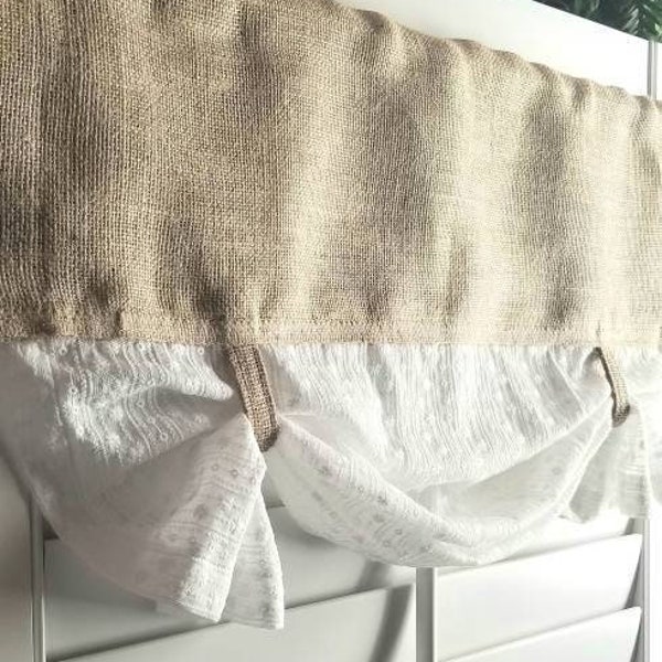 White Eyelet Valance, Swag Valance,  Farmhouse Curtains for Living Room, Burlap and White Curtains, Bathroom Curtain