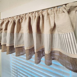 Burlap Valance, Drop Cloth Curtain, Rustic Curtains, Farmhouse Curtain, Kitchen Curtain, Farmhouse Valance, Tan Curtains, Bay Window Curtain