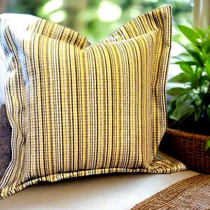 Boho Pillows, Yellow Blue Gray Striped Pillow, Mustard Yellow Throw Pillow, Heavy Duty Pillow Cover