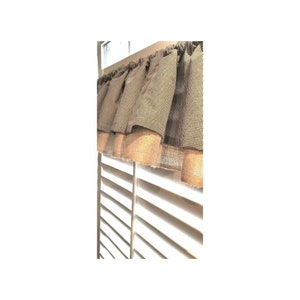 Gingham & Burlap Farmhouse Valance: Black and White Kitchen Curtain