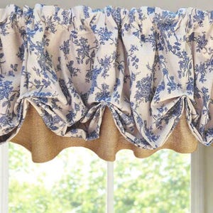 Blue Floral Burlap Balloon Valance - Girl Nursery Decor