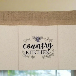 Farmhouse Kitchen Valance-Kitchen Curtains-Drop Cloth Valance-Burlap Valance-Farmhouse Valance-Embroidered Curtain-Valance For Kitchen