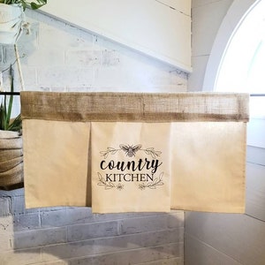 Farmhouse Kitchen Valance-Kitchen Curtains-Drop Cloth Valance-Burlap Valance-Farmhouse Valance-Embroidered Curtain-Valance For Kitchen