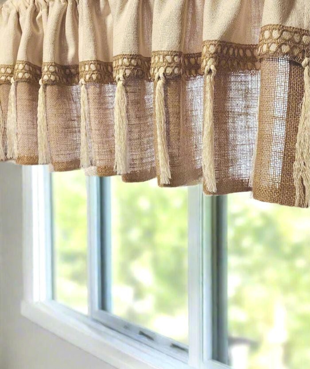 Burlap Valance, Bohemian Style Valance, , Macrame Valance,rustic ...