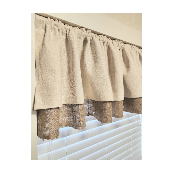 Burlap Valance, Neutral  Curtain, Rustic Curtains, Farmhouse Curtain, Kitchen Curtain, Farmhouse Valance, Tan Curtains, Bay Window Valance