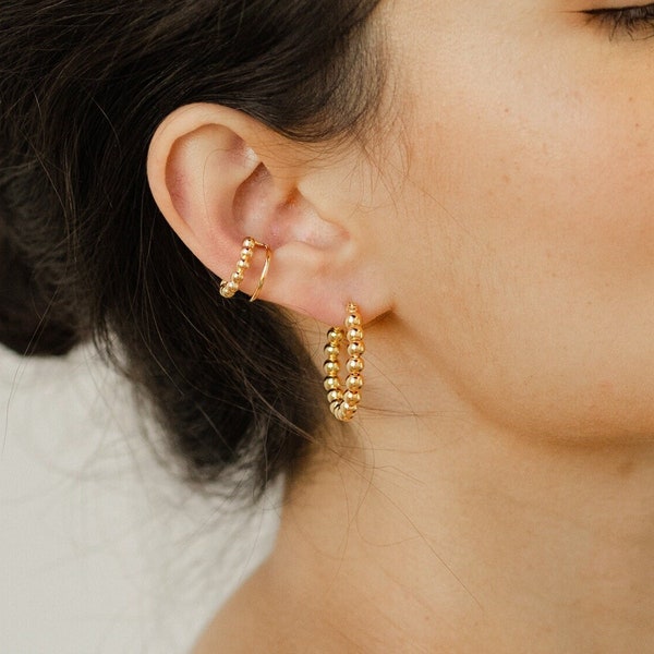 Gold Ear Cuff No Piercing, Two Layered Simple Beads Ear Cuffs, Tiny Ear Cuff Ear Wrap, Streetwear Ear Cuff, Minimal Ear Climber Earrings