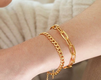 Gold Paperclip Chain Bracelet l Chunky Gold Chain Bracelet l Thick Chain Bracelet l Paper Clip Rectangle Link Chain l Staple Bracelet