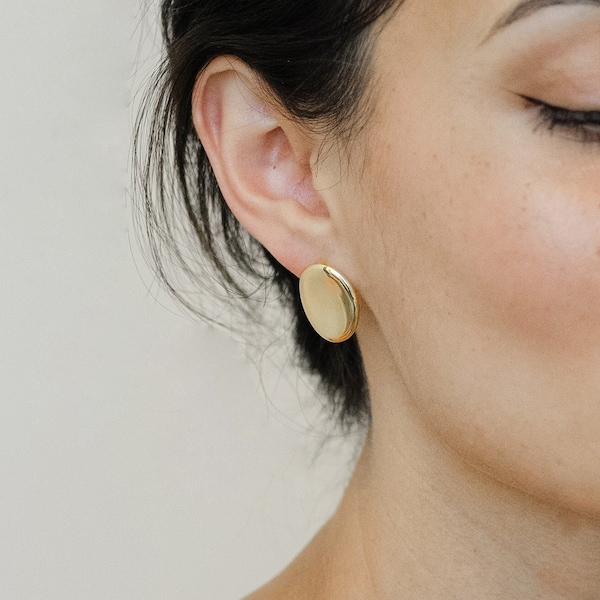 Gold Oval Studs l Gold Flat Wide Studs l Gold ball Studs l Large Gold Studs l Gold Chunky Studs l Hypoallergenic