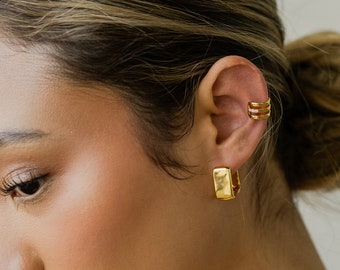 Triple Layered Gold Ear Cuff l No Piercing l Gold Cubic Ear Cuffs l Multi Wired Ear Cuff Ear Wrap l Gold Filled Ear Cuff l Gift For Her