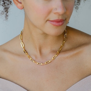 Collana con catena a forma di graffetta spessa riempita d&#39;oro, catena spessa extra spessa, catene a maglie larghe a forma di graffetta spessa, collane girocollo in oro
